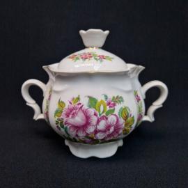 Сахарница винтажная, СССР. Фарфоровая с крышкой, цветочный декор, Киев