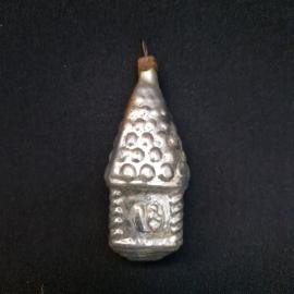 Елочная игрушка винтажная, СССР. Стекло, подвеска в виде домика серебристого цвета
