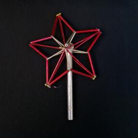 Верхушка на елку винтажная, СССР. Стеклянная звезда красного цвета на металлической трубке
