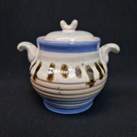 Сахарница винтажная, СССР. Керамика, с крышкой, расписная, с двумя ручками