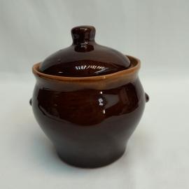 Горшок керамический винтажный, СССР. С крышкой, коричневая глазурованная керамика
