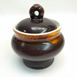 Сахарница винтажная ЗиК, СССР. Керамика с крышкой, коричневая глазурь