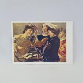 Открытка советская СССР. Картина Концерт Дирка ван Бабюрена, музыканты со скрипкой. Винтаж
