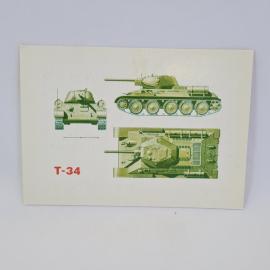 Открытка советская СССР. Средний танк Т 34, виды спереди, сбоку и сверху. Винтаж