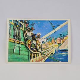 Открытка советская СССР. Васко да Гама на корабле у берегов Индии, мореплавание. Винтаж