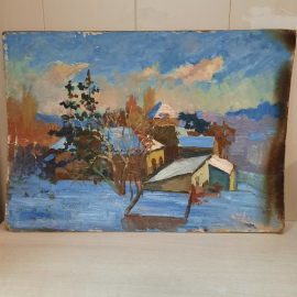 Картина масло, картон на  картоне "Зимний пейзаж", 70х49 см. СССР.