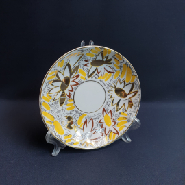 Блюдце чайное Золотая ромашка ЛФЗ, фарфор золочение деколь 15 см, СССР