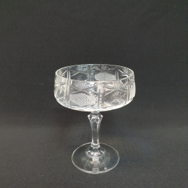Винтажная креманка на фигурной ножке 13 см, хрусталь, ручная резка, СССР.