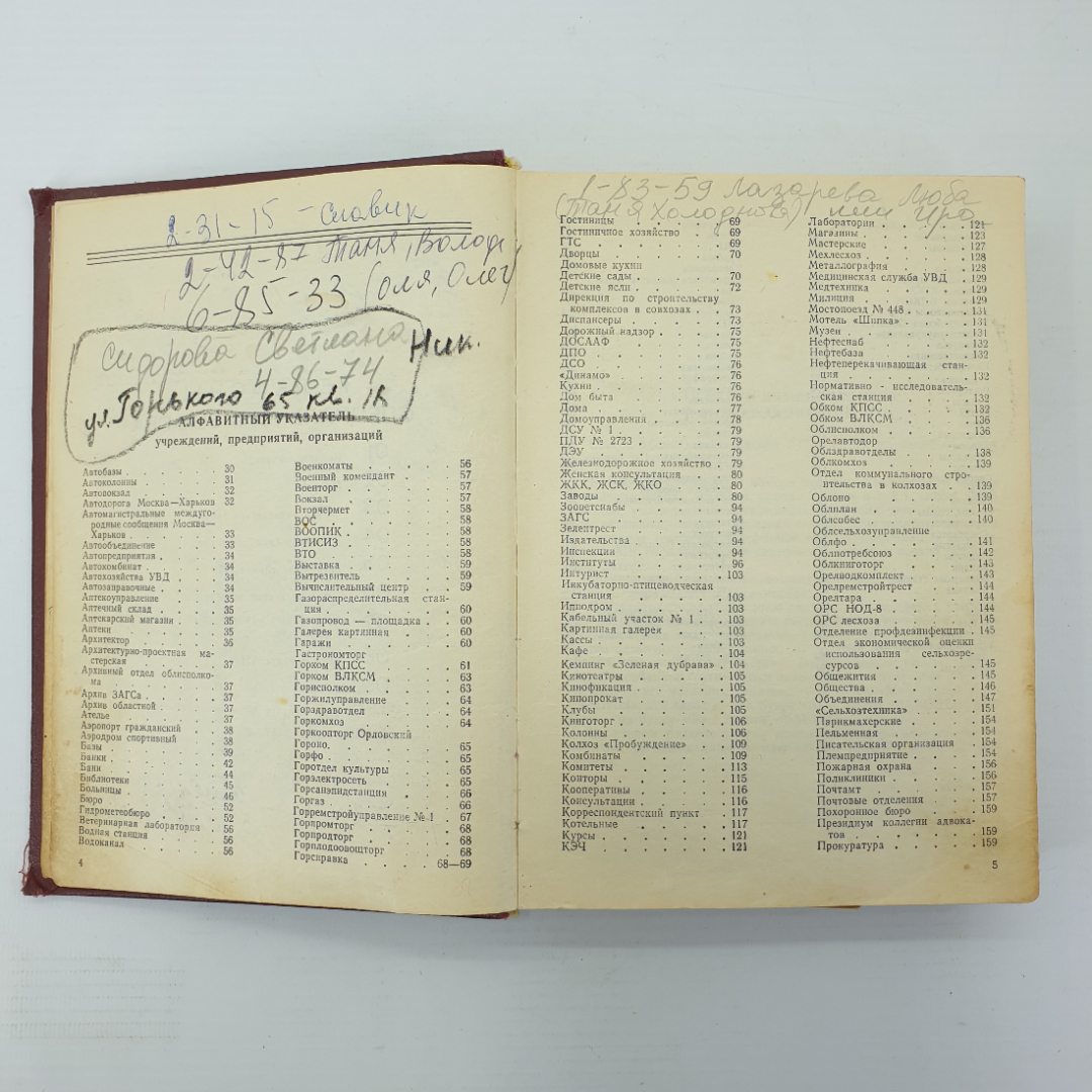 Книга "Список абонентов Орловской городской телефонной станции", Орел , 1975г.. Картинка 7
