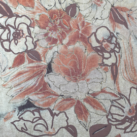 Ткань бархат/велюр с люрексом, крупные коричневые цветы, 130х100см.