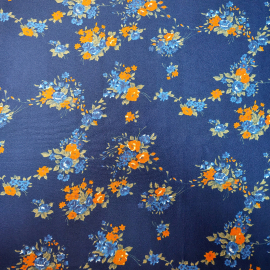 Ткань для платья (синтетика), цветы на синем фоне, 146х150см (СССР),
