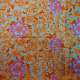 Ткань для платья/блузки, оранжево-розовый цветочный орнамент, 106х240см (СССР).