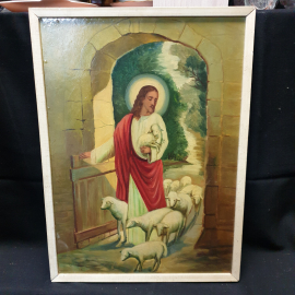Картина "Иисус с ягнятами", художник Ю.Н. Арбузов (1939-2011), размеры 42х57см масло/фанера