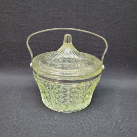 Сахарница стеклянная с металлической ручкой Уршельский завод, 13 см, винтаж, СССР