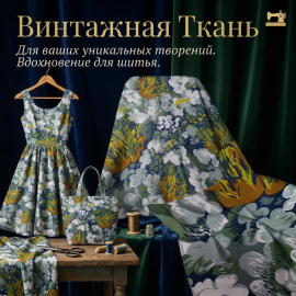 Ткань для платья, не мнется, цветочный орнамент, 118х220см. СССР.