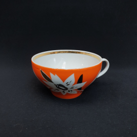 Винтажная чашка чайная "Золотая лилия", Дулево, фарфор, крытье, позолота, роспись, 250 мл, СССР.