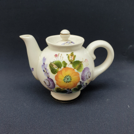 Винтажный чайник эгоист "Цветок", фаянс, роспись, Семикаракорская керамика, СССР