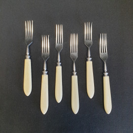 Набор столовых вилок с пластиковой ручкой, 6 шт, нержавейка, винтаж СССР