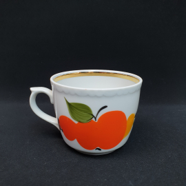 Винтажная чашка кружка чайная Яблоки з-д Чайка, фарфор роспись 270 мл, СССР