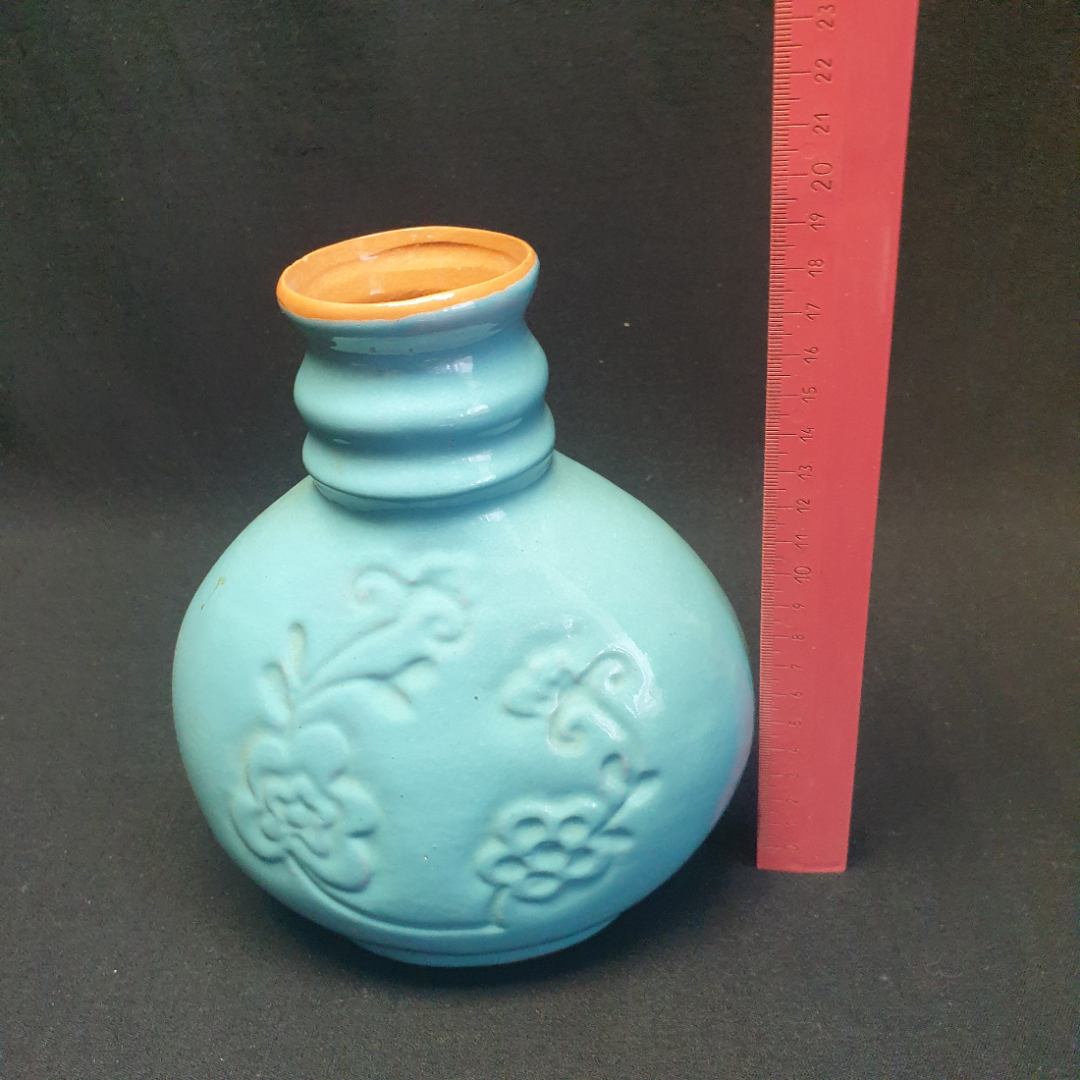 Керамическая ваза для цветов, цветная обливная керамика. СССР. Картинка 5