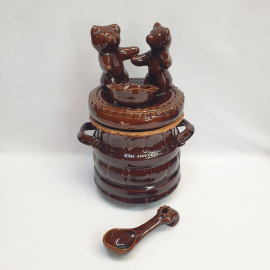 Винтажный боченок с мишками для меда обливная керамика, майолика СССР