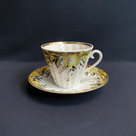 Чайная пара, золочение, роспись, фарфор ЛФЗ, СССР. Цена за 1 шт