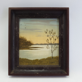 Картина  Титова " Закат на озере". Картон, масло, 12х16 см
