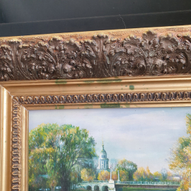 Картина Е. Афанасьев "Виды на церковь Михаила Архангела"  масло, фанера. 40х40  см в раме, г. Орел. Картинка 5