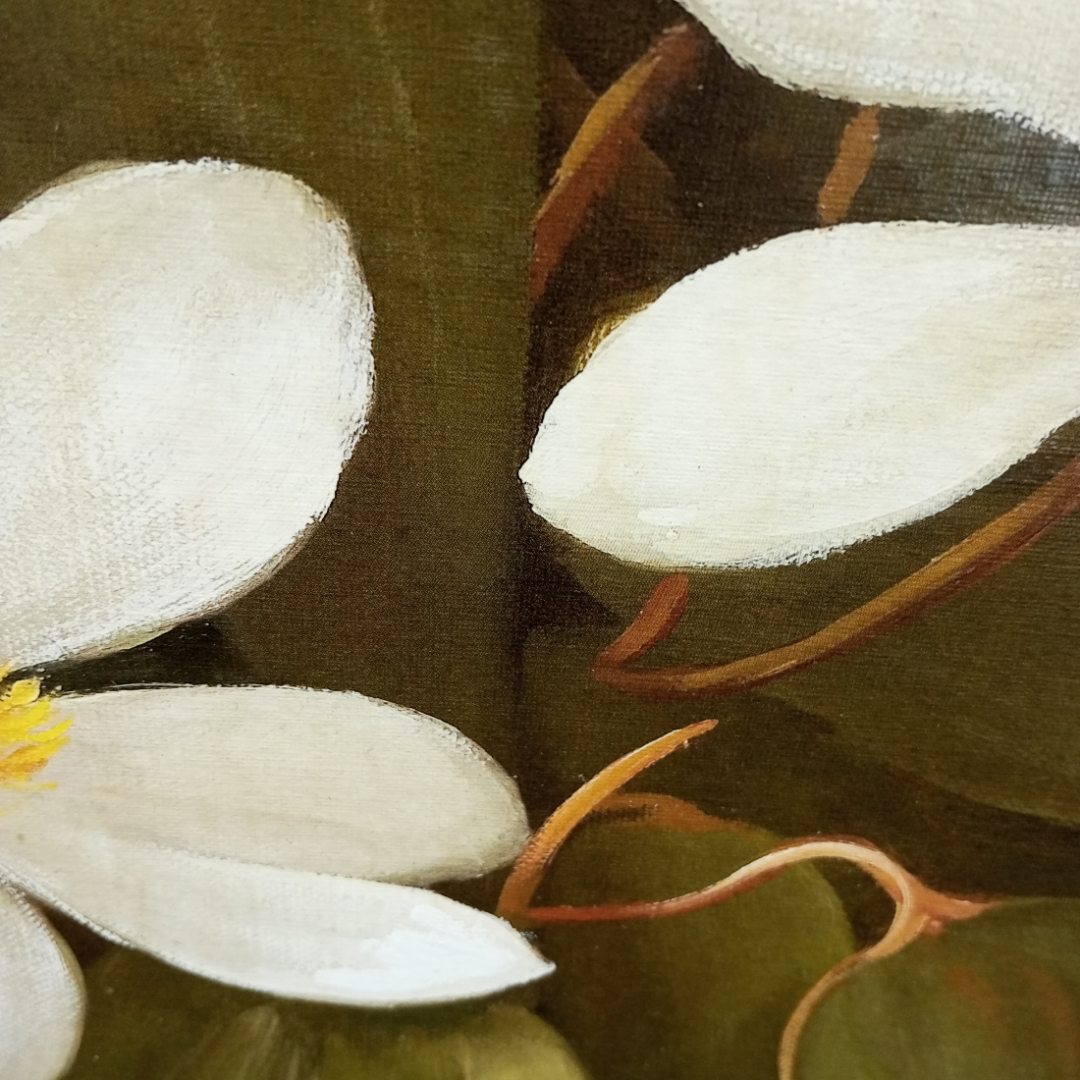 Картина "Белые цветы", печать  в раме с подрисовкой, фанера, размеры полотна 69 х 49 см. Картинка 8
