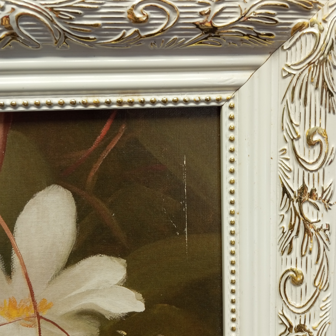 Картина "Белые цветы", печать  в раме с подрисовкой, фанера, размеры полотна 69 х 49 см. Картинка 10