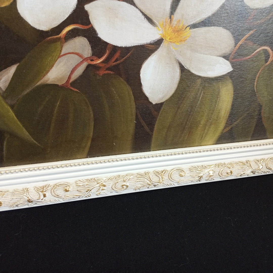Картина "Белые цветы", печать  в раме с подрисовкой, фанера, размеры полотна 69 х 49 см. Картинка 11