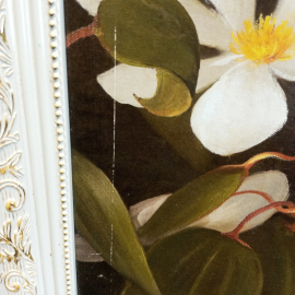 Картина "Белые цветы", печать  в раме с подрисовкой, фанера, размеры полотна 69 х 49 см. Картинка 3