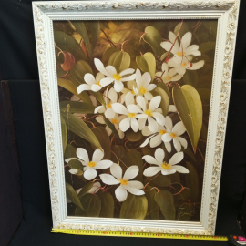 Картина "Белые цветы", печать  в раме с подрисовкой, фанера, размеры полотна 69 х 49 см. Картинка 15
