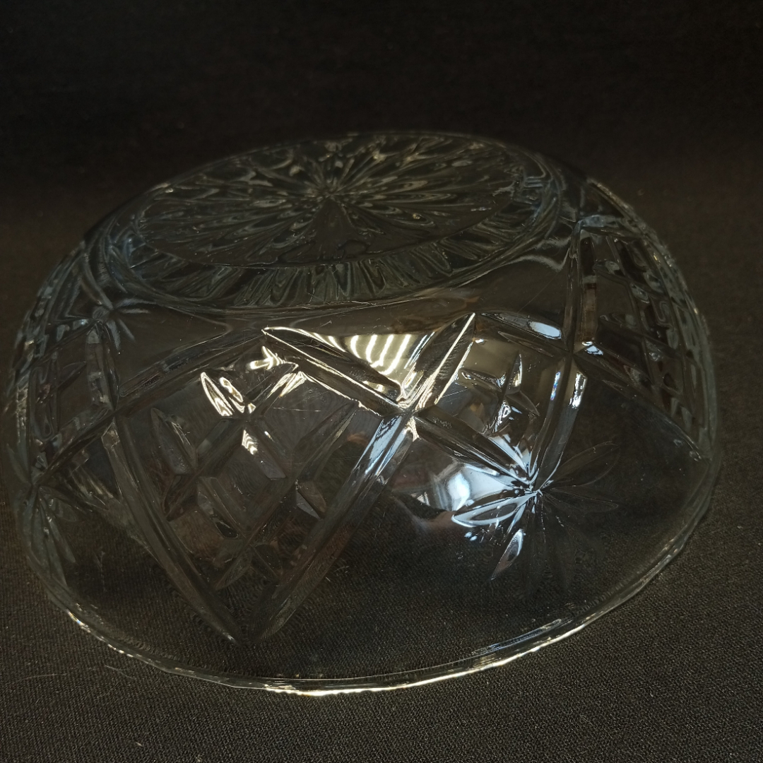 Ваза салатник хрусталь, геометрический узор. диаметр 20 см, СССР. Картинка 5