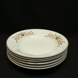 Набор суповых тарелок "Гирлянда цветов" Япония, Jamatsu, 23 см, 6 штук, фарфор, позолота. Картинка 3