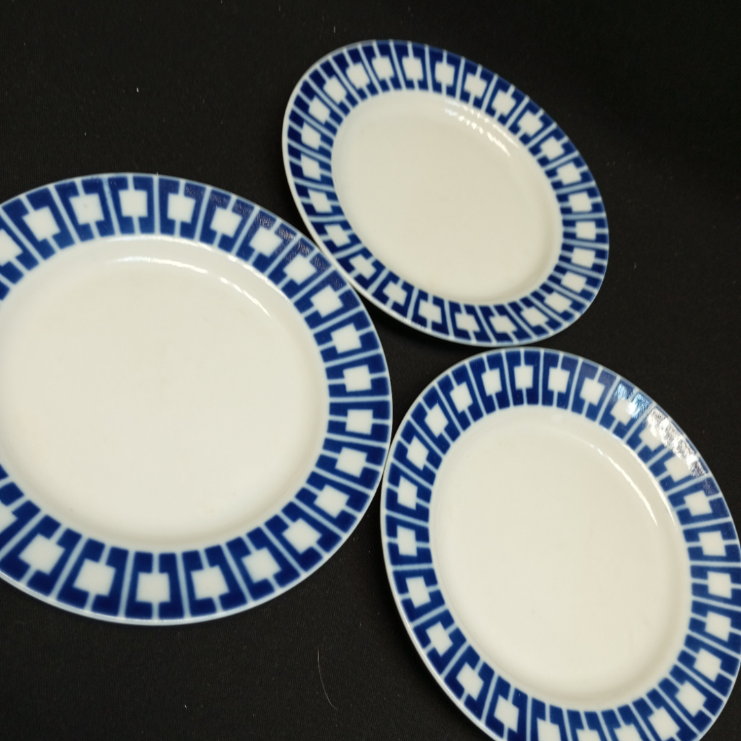 Набор из 3 пирожковых тарелок "Аквамарин" ФФЗ Чайка, без клейма, 18 см. Картинка 3