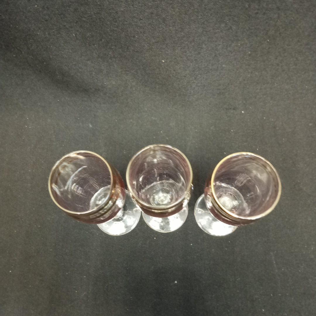 Набор фужеров для шампанского "Розовое золото", розовое стекло, позолота, высота 16 см, СССР. Картинка 4