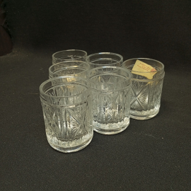 Набор хрустальных стаканов, высота 7,5 см, 6 шт, з-д Красный май, СССР.Винтаж.