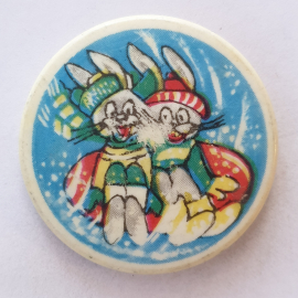 Значок "Зайцы на ледянке", СССР