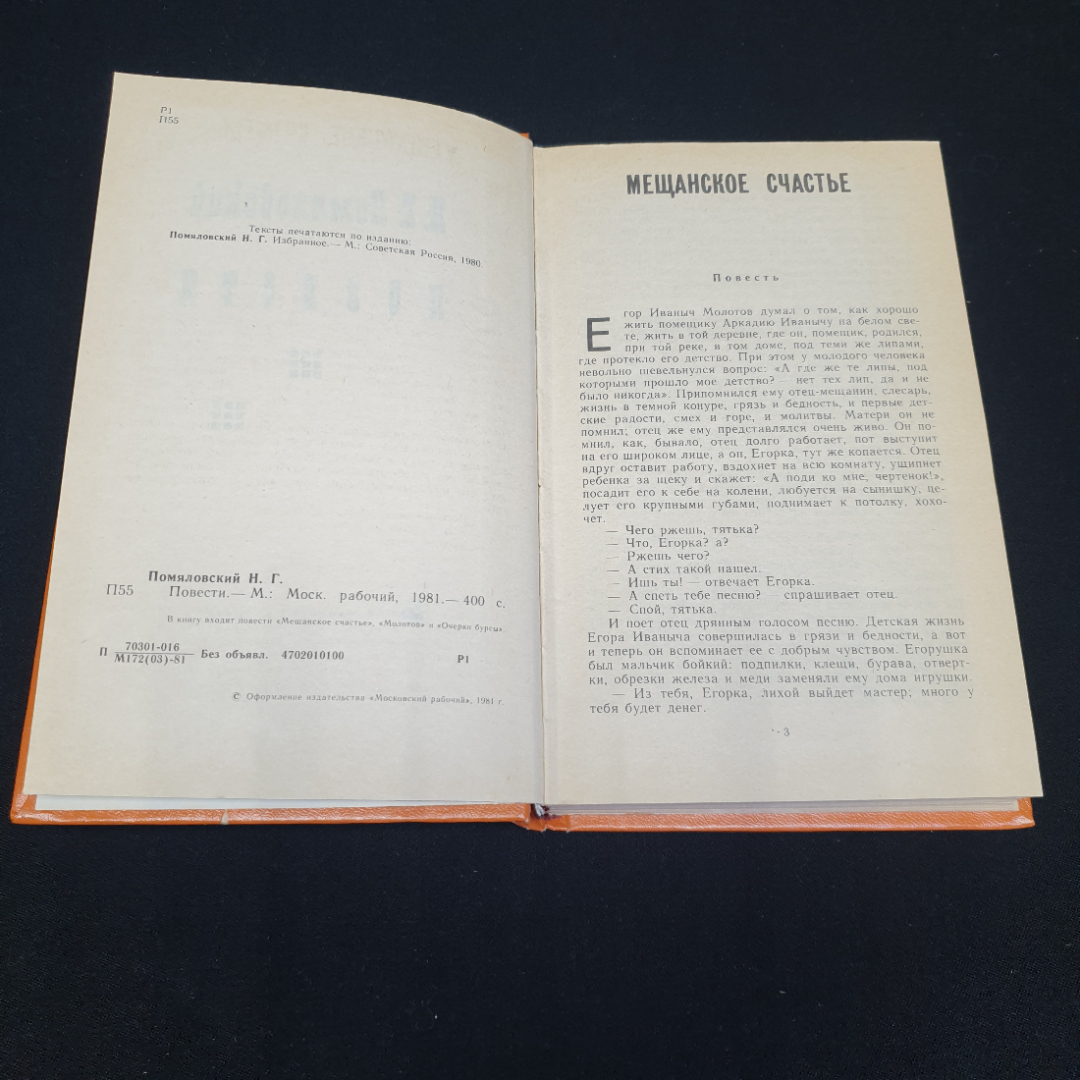 Н.Г. Помяловский "Повести: Мещанское счастье, Молотов, Очерки бурсы",изд. Московский рабочий, 1981. Картинка 2