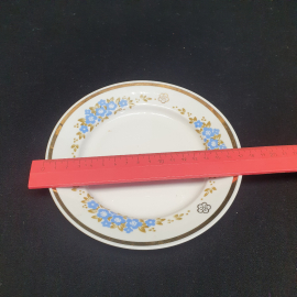 Тарелка десертная "Незабудки", диаметр 18 см, фарфор, позолота, Вербилки, СССР. Картинка 4