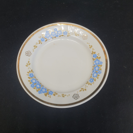 Тарелка десертная "Незабудки", диаметр 18 см, фарфор, позолота, Вербилки, СССР