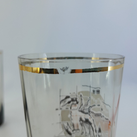 Набор стаканов "Знаки зодиака", 4 штуки, цветное стекло, деколь, позолота, рельеф, СССР. Картинка 7
