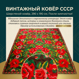 Ковёр шерстяной с цветочным узором, 190х290 см, после химчистки