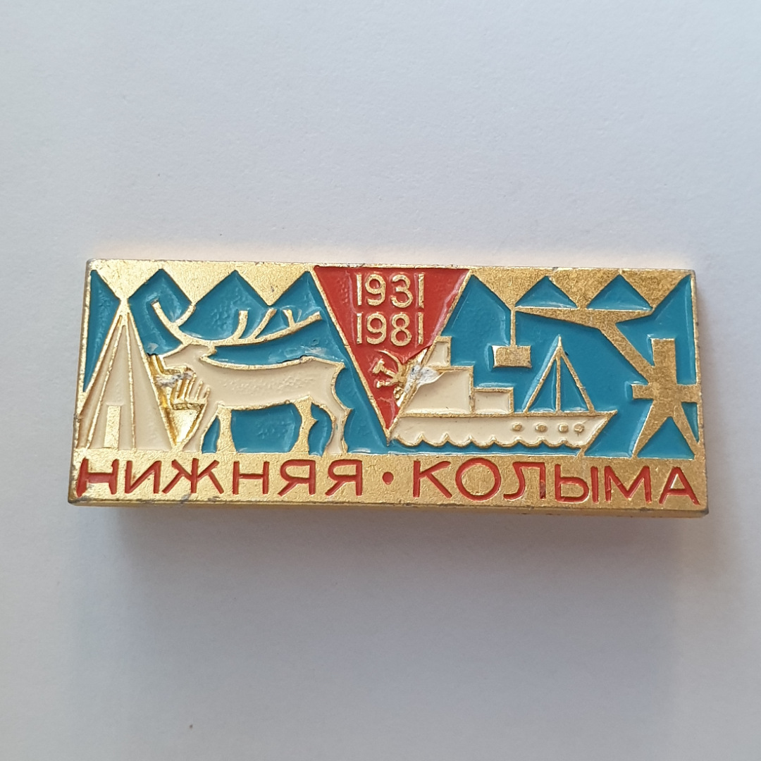 Значок "Нижняя Колыма 1931-1981", утраты, СССР. Картинка 1