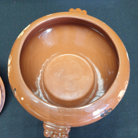 Супница, жаровня керамическая, роспись, диаметр 17 см, СССР. Картинка 7