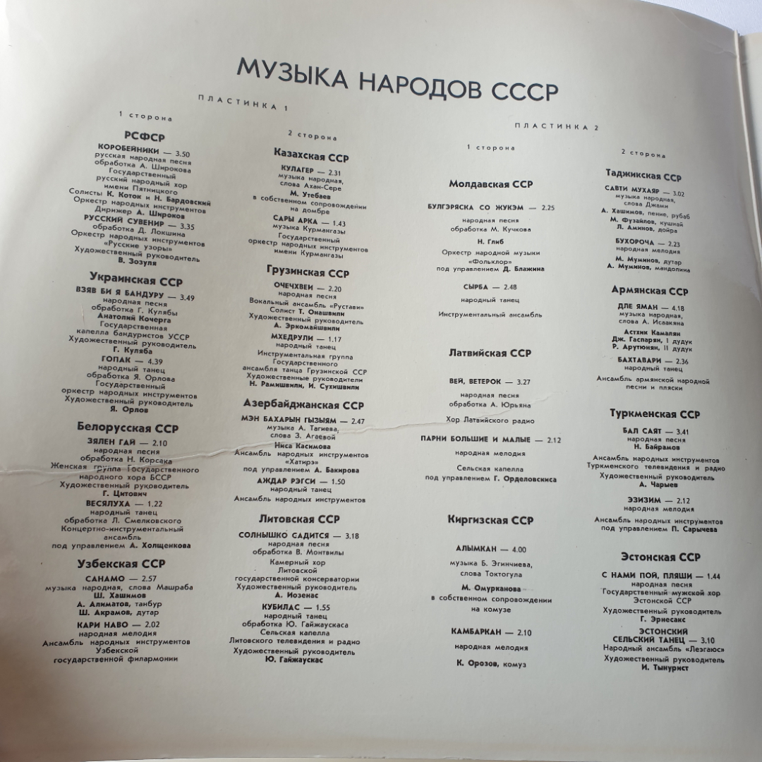 Виниловая пластинка "Музыка народов СССР". Могут быть незначительные царапины.. Картинка 3