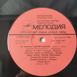 Виниловая пластинка "Возвращение" Герман Орлов. Могут быть незначительные царапины. СССР. Картинка 6