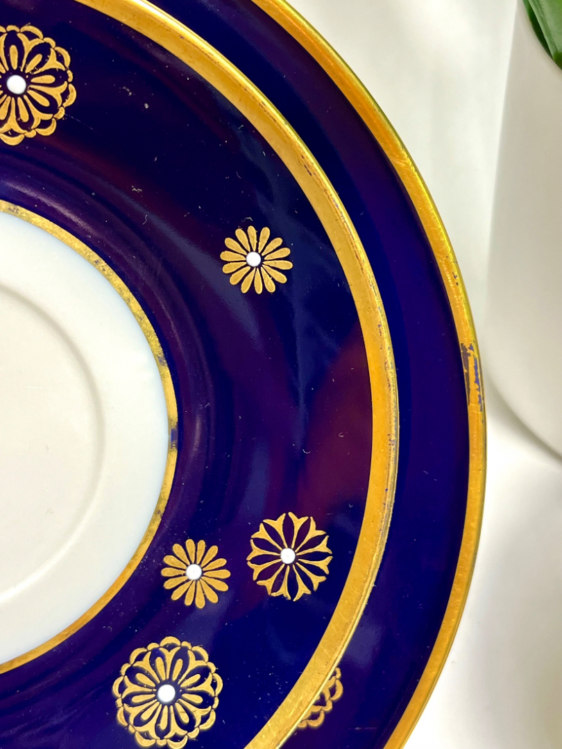 Чайное трио, немецкий фарфор в кобальтовом крытье с золотом, Lichte Porzellan ГДР 1966-1985гг. Картинка 3