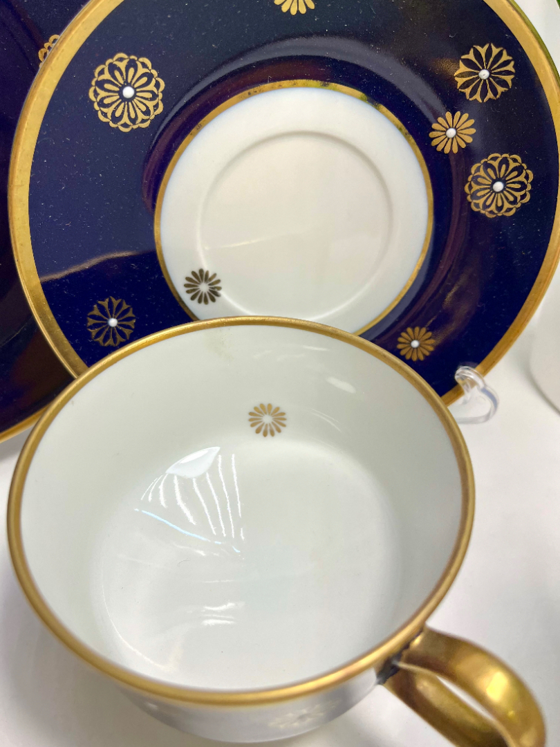Чайное трио, немецкий фарфор в кобальтовом крытье с золотом, Lichte Porzellan ГДР 1966-1985гг. Картинка 7